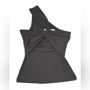 Susana Monaco Black One Shoulder Stretch Asymmetrical Cut Out Top Blouse Small